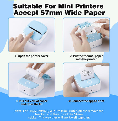 6 57 30mm,Compatible A6,Vretti TP6S Rolls Mini Thermal Printer Sticker Paper,Thermal Sticker Paper X with Most inkless