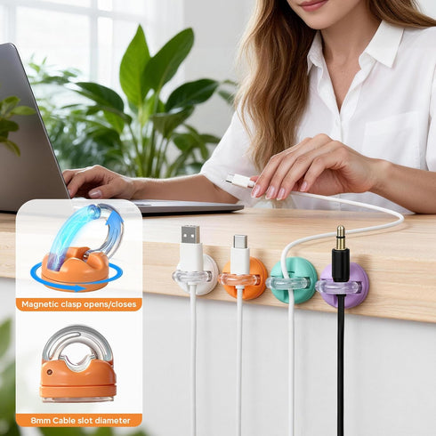 CozyNestMo 8 Pack 360 Magnetic Cable Clips, Rotatable Cord Organizer, No-Residue Adhesive Wire Holder for Under Desk