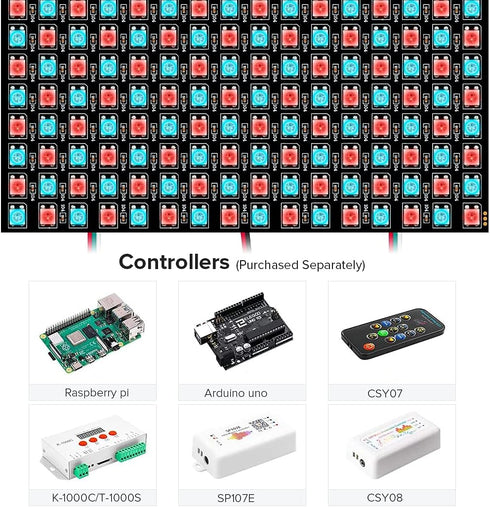 SEZO 16x16 LED Matrix WS2812B RGB 5050SMD, Digital Flexible Individually Addressable Lighting for Arduino