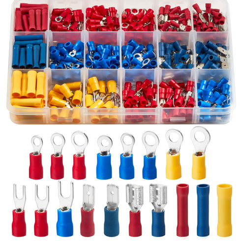Chanzon 200pcs Insulated Crimp Wire Connector Terminal Assortment, Butt Splice, Male & Female Spade, Fork, Ring Kit