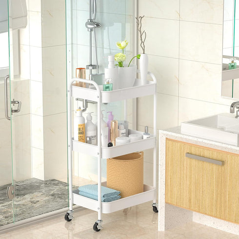 PNVXNUS 3-Tier Rolling Metal Storage Cart with Wheels, Multi-Functional Organizer for Office, Kitchen, Bathroom, Books