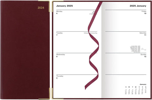 Letts of London Classic Slim Week to View Planner, Burgundy, 8.63-inch Length, Monthly Planners