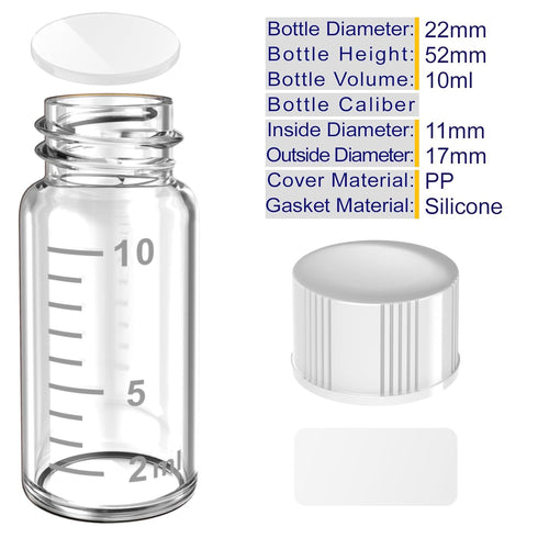 Sterile Empty Vials Small Glass Vials with Measuring Line,Brown/Clear Sample Vials with Screw Cap Liquid Sampling for Chemistry Lab Chemicals or Personal Storage (Clear,10ml 12pcs)