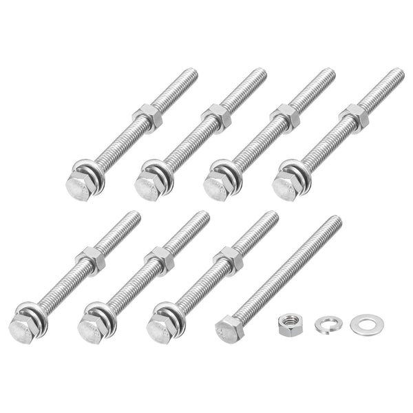 Hex Head Screws Bolts, Nuts, Flat & Lock Washers Kits - 5/16-18x4" 8 Set, Stainless Steel Fully Threaded Machine Screws