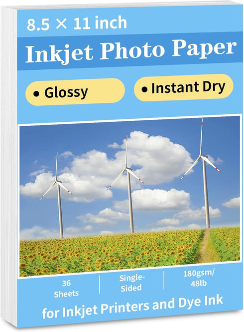 Reastar Glossy Photo Paper 8.5 x 11, 36 Sheets Inkjet Photo Printer Paper,