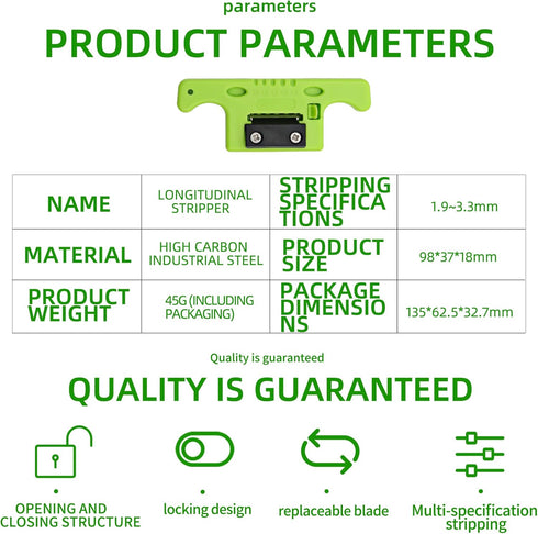 Fiber Optical Cable Stripping Tool, Loose Tube Buffer Mid-Span Access Tool, 1.9mm~3.3mm Stripper Green