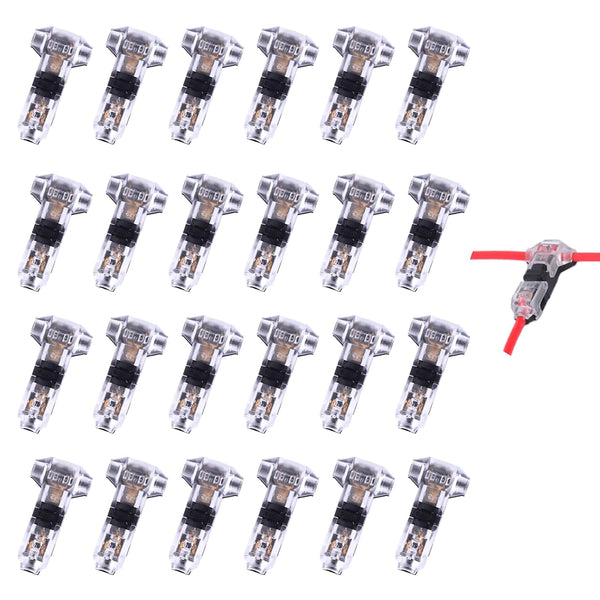 Low Voltage Wire Connector, 24 Pack Quick Solderless T Tap Wire Connectors for 24-20 AWG Stranded/Solid Wires
