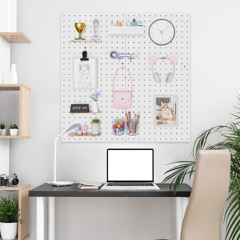 FZK Peg Board, 4 Pack Plastic Wall Organizer, White Pegboard, No Drilling Required, 24x24 inch for Craft Room