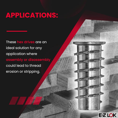 E-Z LOK Threaded Insert for Soft Wood, Zinc Hex-Flanged, 1/4-20 Internal Threads, 25mm Length, Pack of 50