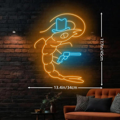 Cowboy Shrimp Neon Sign, Western Cowboy Neon Light, Sea Animal Led Sign, Shrimp Wall Room Art Decor, Restaurant Kitchen