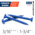 3/16" x 1-3/4" Concrete Screw Anchor, Blue Flat Head Screws for Anchoring to Masonry, Brick, Block, Cement or Stucco (Pack of 60)