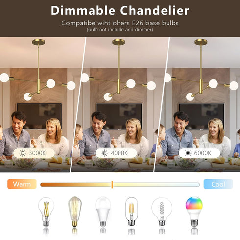 EUGITRAINS 4-Lights (Bulbs Gold Modern Sputnik Chandelier, Mid Century Chandeliers Flush Mount Sputnik Lights Fixture