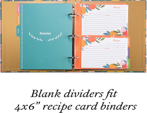 Jot & Mark Blank Recipe Binder Dividers with Tabs, Six Customizable Organizers for 8.5"x9.5" 3-Ring Binders