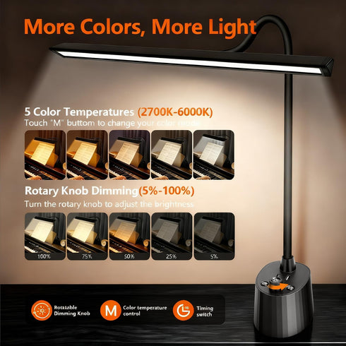 5 Dimmable Piano Light - LED Piano Lamp for Grand/Upright/Digital Pianos - Adjustable Piano Light Desk Lamp