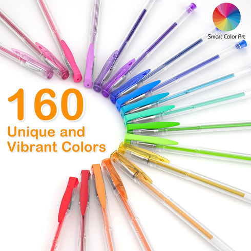 Smart Color Art 320 Pack Set, 160 160 Gel Pens Colors Gel Pen with Refills for Adult Coloring Books Drawing Painting