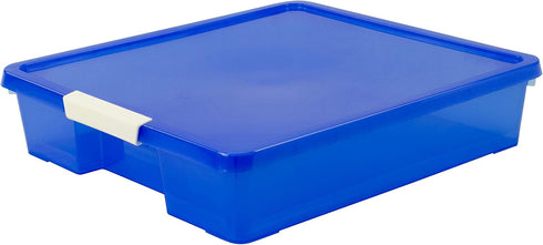 Storex Classroom Craft Project Box – Stacking Plastic Organizer, Fits 12x12 Scrapbooking Paper, Blue, 5-Pack