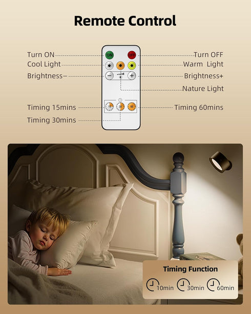 3 360 Dimmable 2 Pack) LED Wall Mounted Lights, Rechargeable Wall Sconce Lamps, Color Temps & Remote and Touch