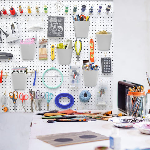 G.CORE Large Pegboard Cups, Grey Peg Board Storage Bin 6 Pack with Hooks for Organization