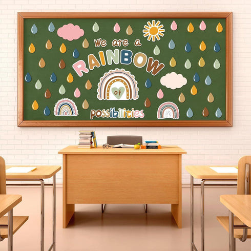 Boho Rainbow Bulletin Board Set, We are A Rainbow of Possibilities Cutouts for Birthday Party School Decor