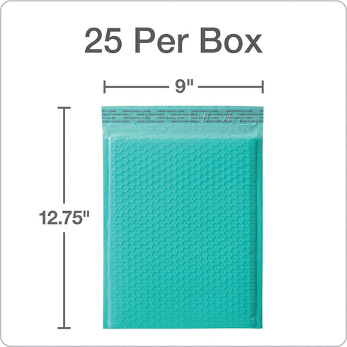 Quality Park Bubble Mailers - 8.25 x 11 Shipping Envelopes, Water Resistant Teal Poly Padded Envelopes, 25 Per Box