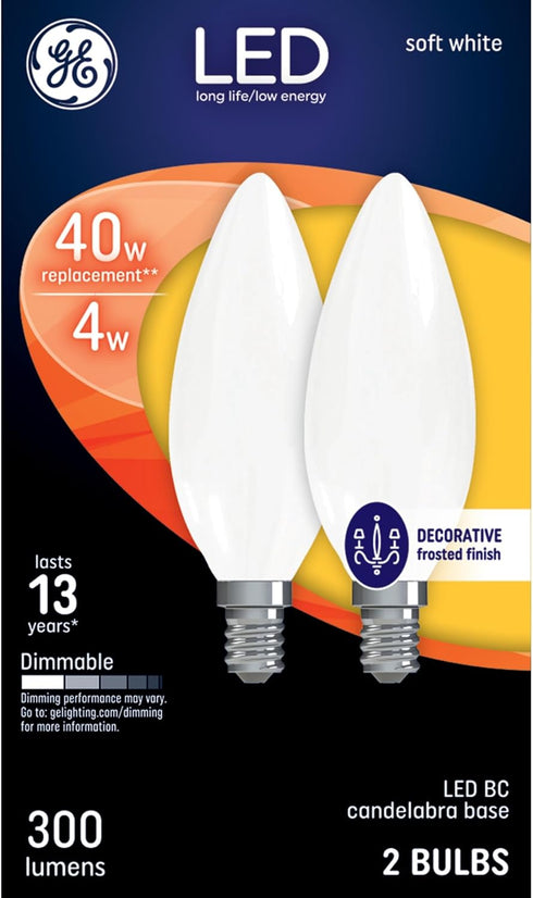 GE LED Light Bulbs, 40 Watt, Soft White, Decorative Bulbs, Frosted, Small