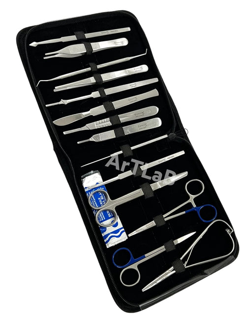 New Premium Stainless Steel Biology Lab Dissection Kit Set, Scalpel Knife Handle, Blades, Forceps, Scissors