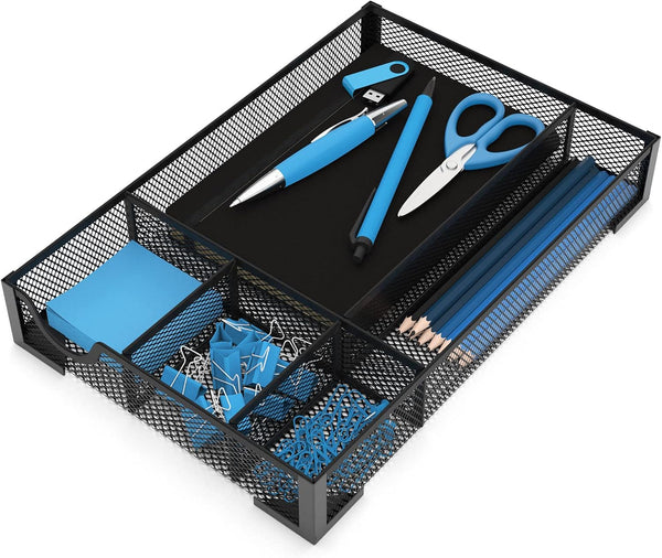 Small Metal Drawer Organizer - Pen Pencil Mesh Desk Organizer Tray for Office, Bathroom, Kitchen