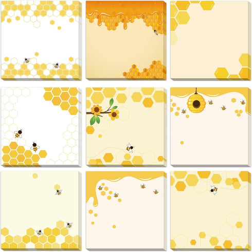 Bee Sticky Notes 9 Pieces, 3x3 Inch Cute Bee Note Pads for School Office Home Supplies