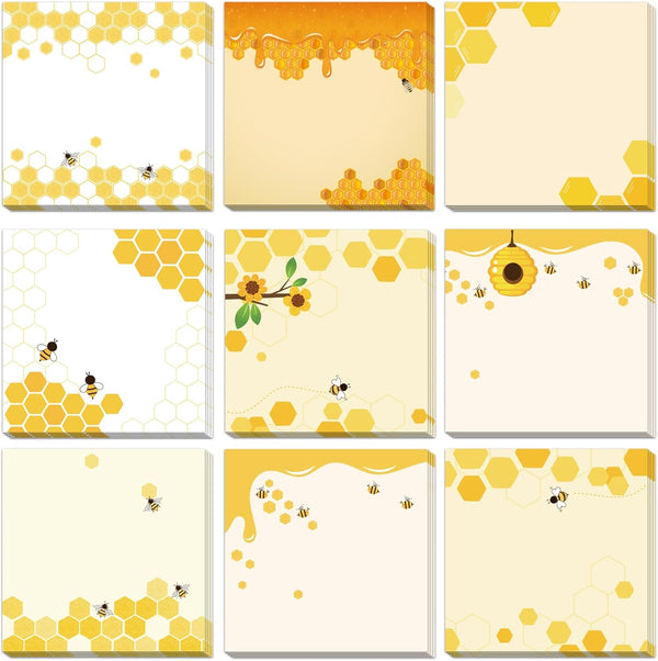 Bee Sticky Notes 9 Pieces, 3x3 Inch Cute Bee Note Pads for School Office Home Supplies