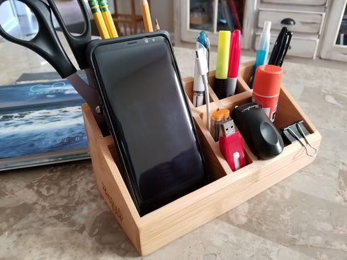 Small Multifunctional Bamboo Organizer | Desk Caddy | School Art Supply Holder | Kitchen Bathroom Storage