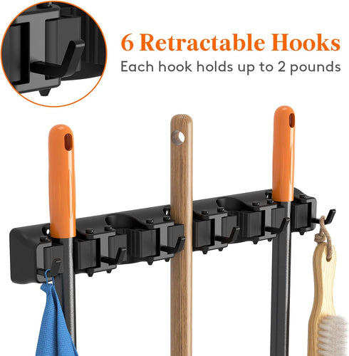 Lifewit Mop and Broom Holder Wall Mount, Heavy Duty Cleaning Supplies Organizer, 5 Slot 6 Hooks, Easy Install