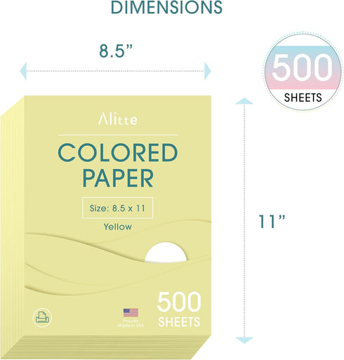 500-Sheets 8.5 11 1 Alitte Colored Paper - Yellow Paper, x Colored Printer Paper, Arts & Crafts, DIY Projects - School