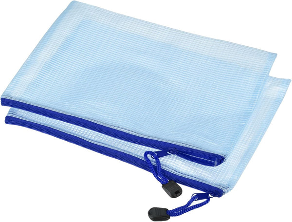 MECCANIXITY Mesh Zipper Bags, B6 Size Document Pockets, Bill Pouch Folders for Office and Home, Blue Pack of 6