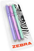 Zebra ZGE Gel Ink Stick Pens, Metallic Barrel, 0.7mm, Pack of 3 in Green, Pink, Violet