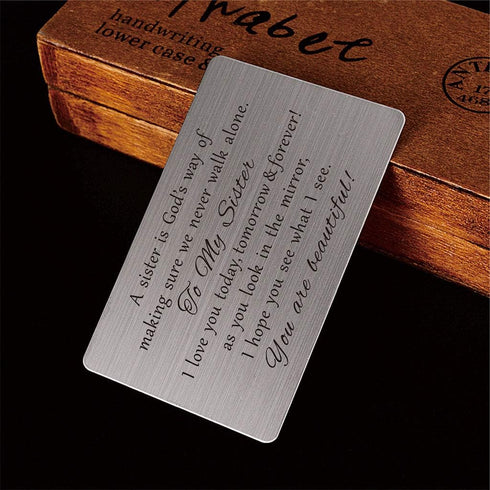 FALOGIJE Sister Gifts from Sister - Permanent Engraving Wallet Card, A Sister is God's Way of Making Sure We Never Walk