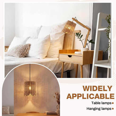 Glooglitter 2 E14 E26 E27 5.9 4.8 Pcs Rattan Lamp Shade Small Scalloped Lampshade with Adapter Ring Drum Lamp Shade x
