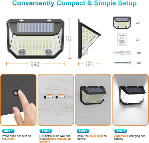 Kasonic 122 LEDs Solar Lights Outdoor, Ultra-Bright Motion Dual-Sensor Wall Lights with 300 Wide Angle, Cool White-2