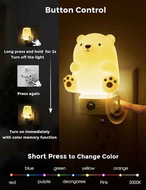 3D 3000K, 3 L LOHAS LED Night Light for Kids, Cute Bear Night Light Plug in, Dusk to Dawn Nursery Night Lights