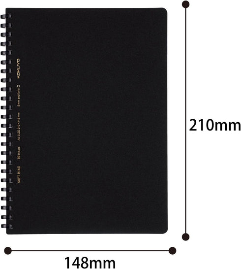 KOKUYO D Shaped Soft Ring Notebook, A5, 5mm Grid Ruled, 70 Sheets, Black, Japan Import (SU-SV437S5-D)