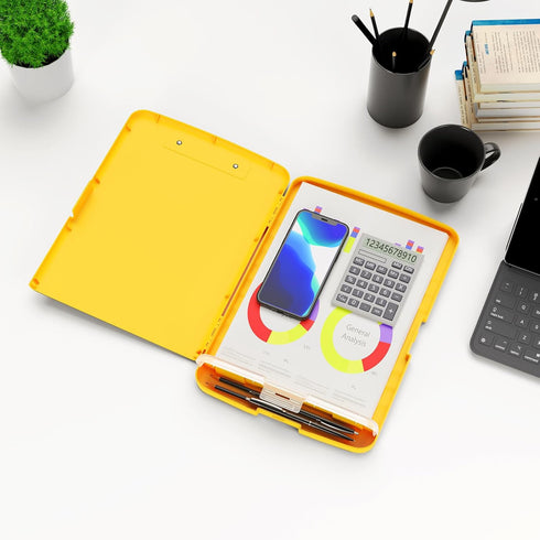 Hongri Plastic Clipboard with Storage, Heavy Duty Slim Clipboard for Work, Size 14 x 9.6 x 1.2 Inches, Yellow