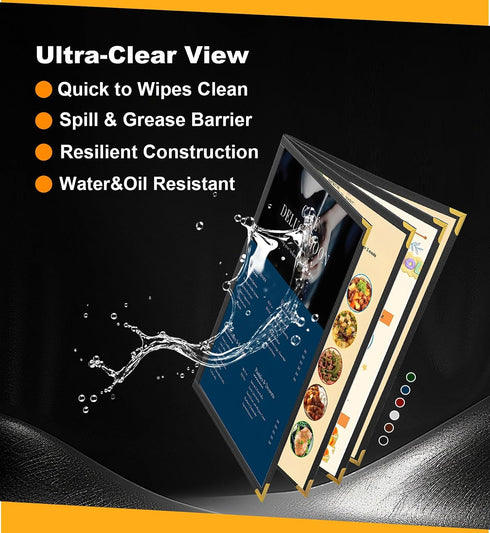 6 8.5x14 4Page 8View Pcs Black Menu Covers, Legal Size, menu Holder, Toothed Metal Corners, Waterproof