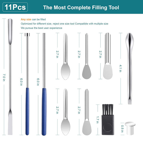 All Sizes Capsule Filling Machine Kit for Pill Filler #000, 00, 0, 1, 2, 3, 4, 5-11 Piece Micro Lab Spoons, Spatula