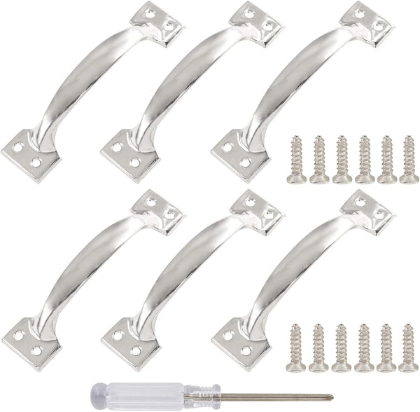 6 Pcs 6" Metal Gate Pull Handles, Vintage Barn Door Handles for Screen Door and Bow Gate (Silver)