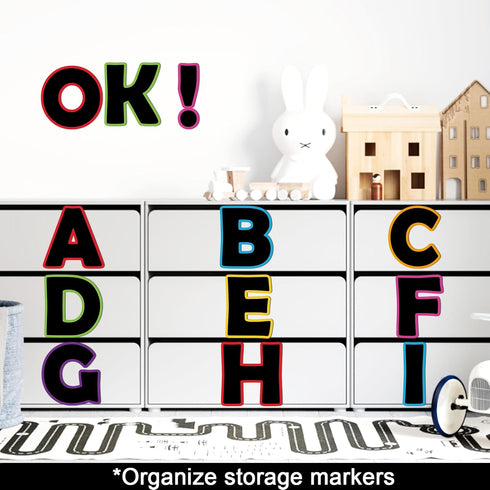 Qyeahkj 300 PCS Large 7" Font Bulletin Board Letters, Black with Rainbow Neon Decoration Border for Classroom Decor