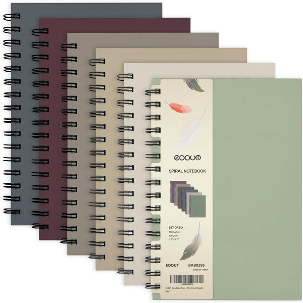 EOOUT 6pcs Spiral Notebook 5.5” x 8.5” Hardcover College Ruled Journals, A5 160 Pages Assorted Morandi Colors