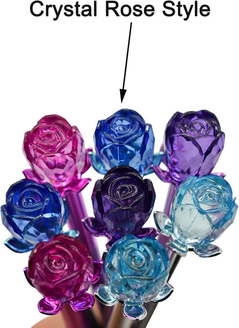 Maydahui 24PCS Crystal Rose Gel Pen Set, Colorful Gem Flower Pens with Black Ink for Girls Party School Supplies