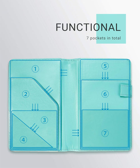 Mymazn Server Books for Waitress, Organizer Wallet for Restaurant Waitstaff, Guest Check Book Holder, Turquoise Green
