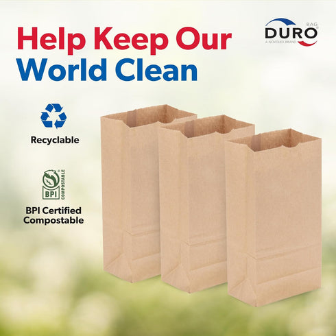 2# 500 Count, 4.31 2.43 7.87 Inches Duro Brown Paper Lunch Bags Bulk Disposable Brown Paper Bags, SOS Small Lunch Bag