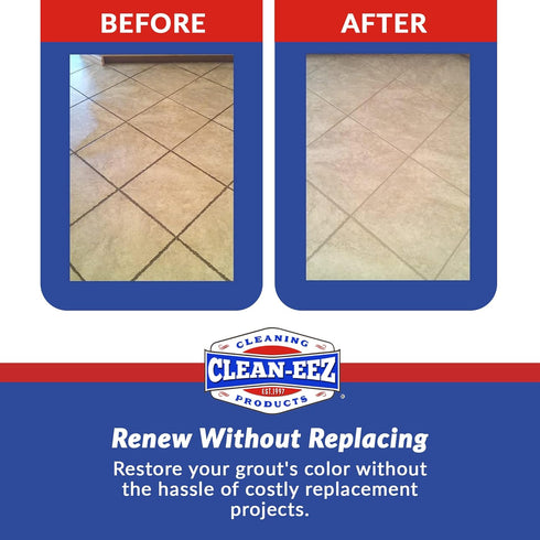 32 oz Clean-eez Grout-eez Tile Cleaner with Handheld Brush Heavy-Duty Stain Remover for Ceramic and Porcelain Surfaces