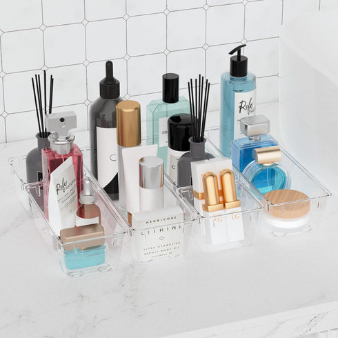 WOWBOX 6 Pack Clear Drawer Organizer Set - Acrylic Storage Trays for Makeup, Cosmetics, Jewelries, Office